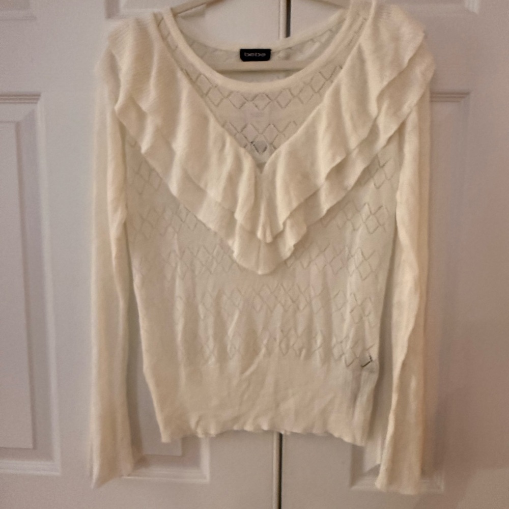 bebe Cream Sweater with Layered Ruffle Design